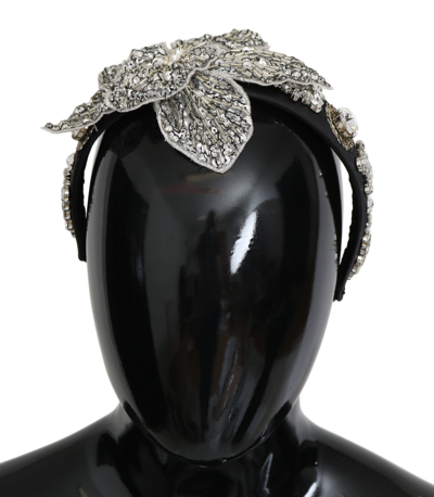 Shop Dolce & Gabbana Black Crystal Silver Diadem Tiara Women's Headband In Gray