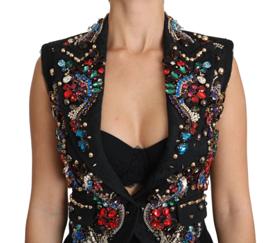 Shop Dolce & Gabbana Enchanted Sicily Crystal-embellished Women's Vest In Black