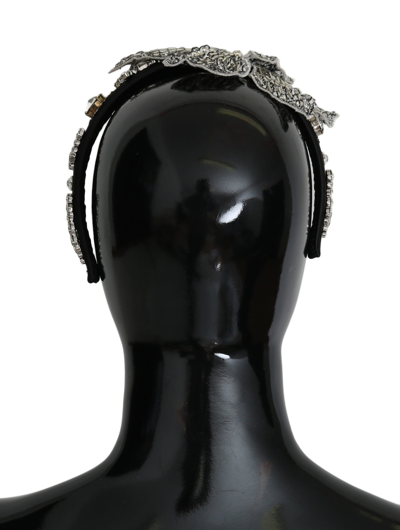 Shop Dolce & Gabbana Black Crystal Silver Diadem Tiara Women's Headband In Gray