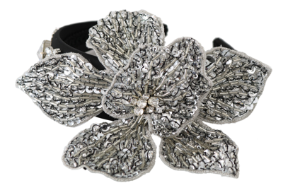 Shop Dolce & Gabbana Black Crystal Silver Diadem Tiara Women's Headband In Gray
