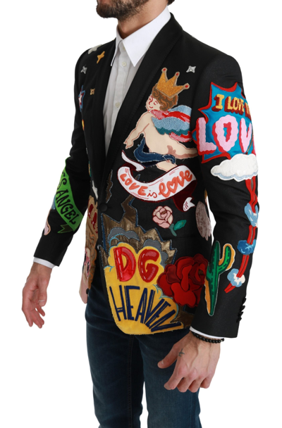 Shop Dolce & Gabbana Chic Black Multicolor Motif Slim Fit Men's Blazer