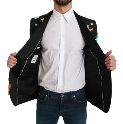 Shop Dolce & Gabbana Chic Black Multicolor Motif Slim Fit Men's Blazer