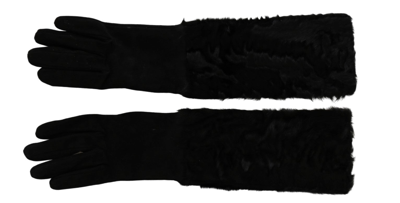 Shop Dolce & Gabbana Elegant Elbow Length Suede Women's Gloves In Black