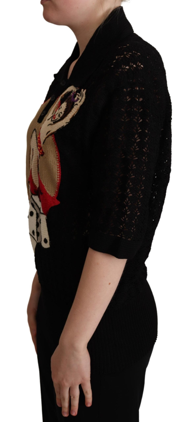 Dolce & Gabbana Black Embroidered Knitted Cotton Sweater In Black