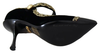 Shop Dolce & Gabbana Black Embellished Velvet Mary Jane Pumps Women's Shoes