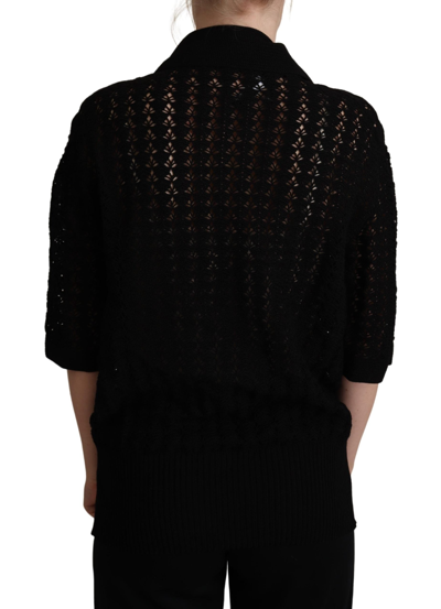 Dolce & Gabbana Black Embroidered Knitted Cotton Sweater In Black