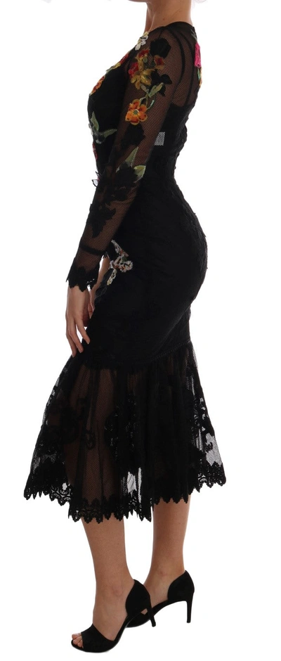 Shop Dolce & Gabbana Black Floral Appliqué A-line Women's Dress