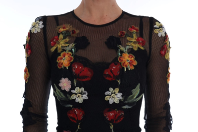 Shop Dolce & Gabbana Black Floral Appliqué A-line Women's Dress