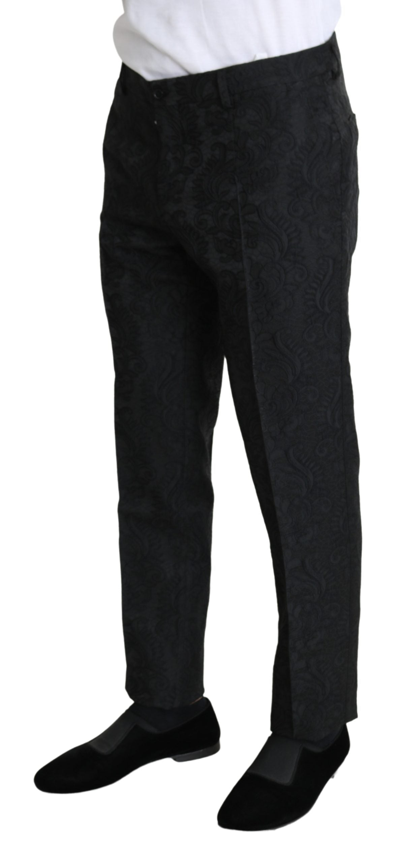 Shop Dolce & Gabbana Elegant Floral Brocade Dress Men's Trousers In Black