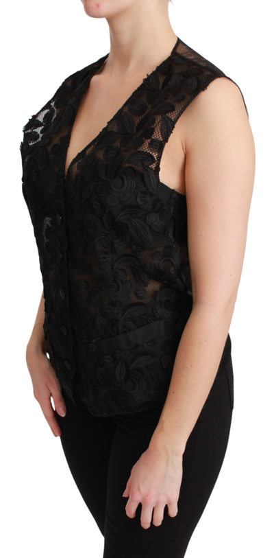 Dolce & Gabbana Black Floral Brocade Top Gilet Waistcoat In Black