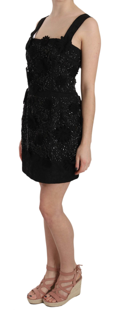 Shop Dolce & Gabbana Black Floral Crystal Brocade Shift Women's Dress