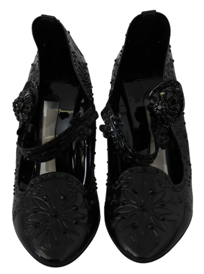 Shop Dolce & Gabbana Black Floral Crystal Cinderella Heels Women's Shoes