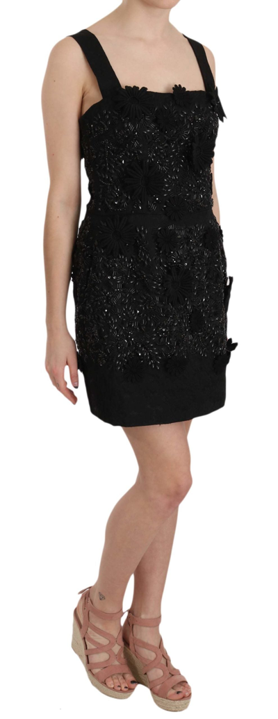 Shop Dolce & Gabbana Black Floral Crystal Brocade Shift Women's Dress