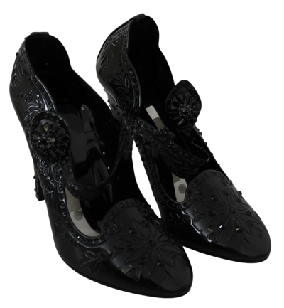 Shop Dolce & Gabbana Black Floral Crystal Cinderella Heels Women's Shoes