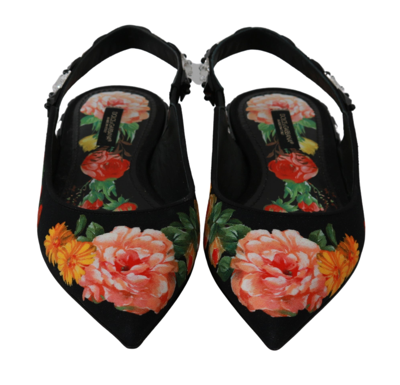 Shop Dolce & Gabbana Black Floral Crystal Slingbacks Sandals Women's Shoes