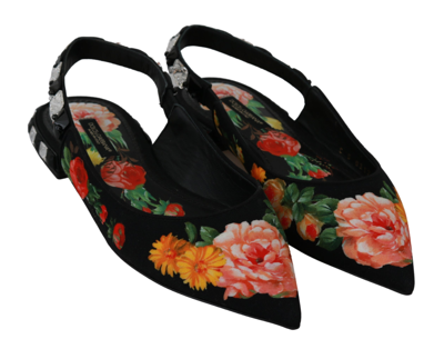 Shop Dolce & Gabbana Black Floral Crystal Slingbacks Sandals Women's Shoes