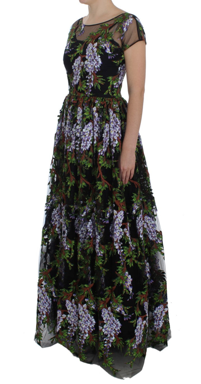 Shop Dolce & Gabbana Black Floral Embroidered Full Maxi Women's Dress