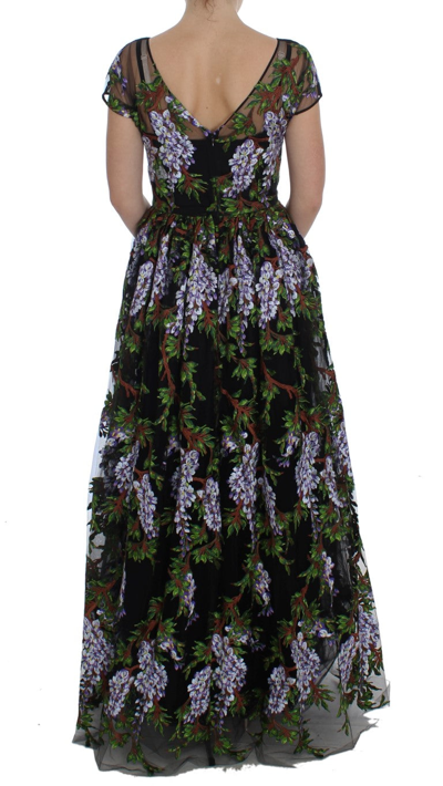 Shop Dolce & Gabbana Black Floral Embroidered Full Maxi Women's Dress