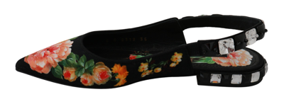 Shop Dolce & Gabbana Black Floral Crystal Slingbacks Sandals Women's Shoes