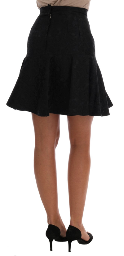 Shop Dolce & Gabbana Black Floral Jacquard Silk A-line Women's Skirt