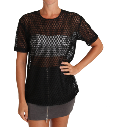 Shop Dolce & Gabbana Black Floral Knit Cotton Women's T-shirt