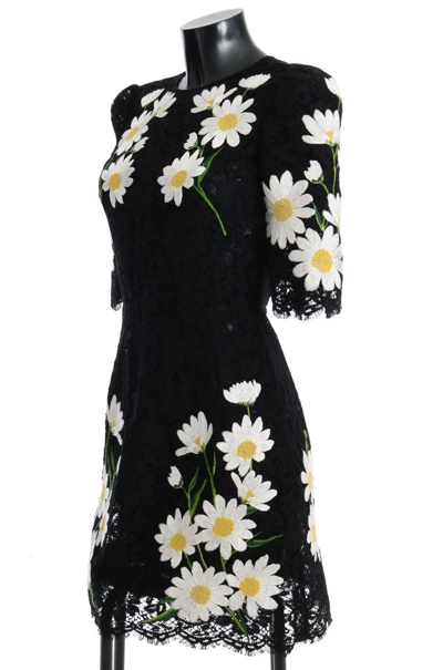 Shop Dolce & Gabbana Black Floral Lace Chamomile Sicily Women's Dress