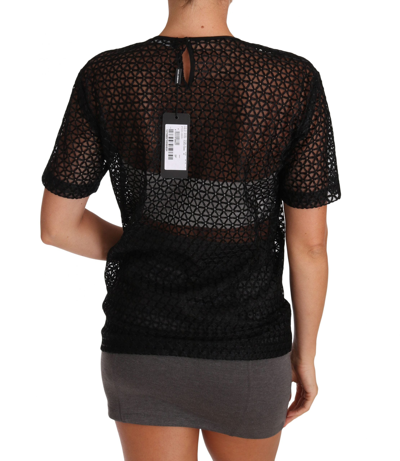 Shop Dolce & Gabbana Black Floral Knit Cotton Women's T-shirt