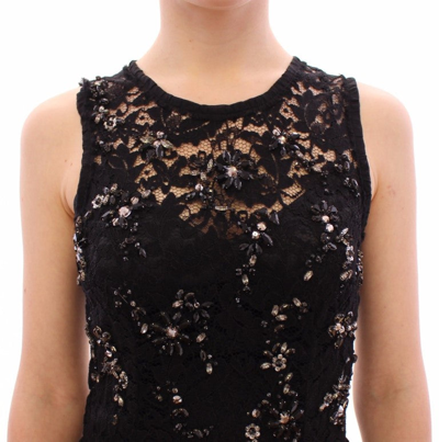 Shop Dolce & Gabbana Black Floral Lace Crystal Embedded Women's Dress