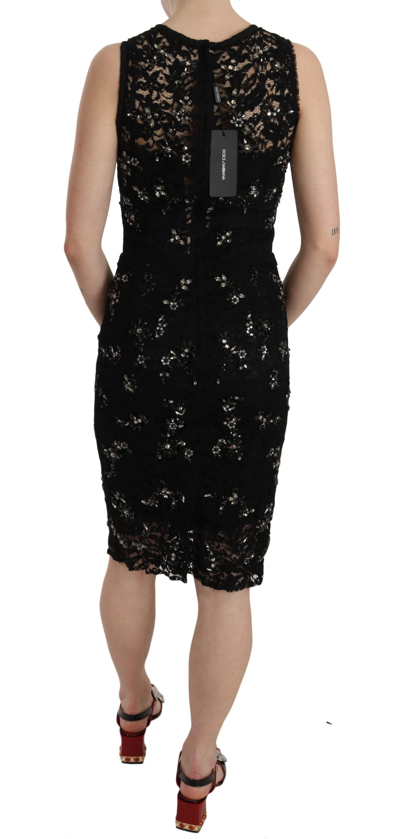Shop Dolce & Gabbana Exquisite Black Floral Lace Crystal Sheath Women's Dress