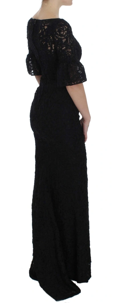 Shop Dolce & Gabbana Black Floral Lace Long Bodycon Maxi Women's Dress