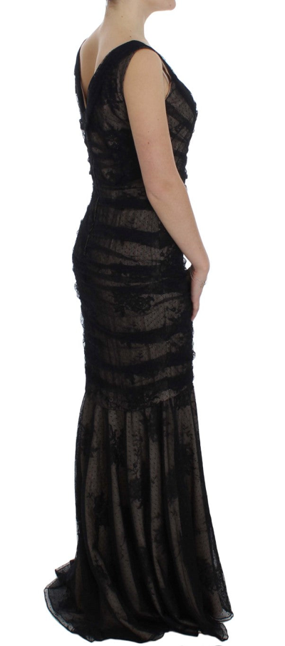 Shop Dolce & Gabbana Black Floral Lace Long Bodycon Maxi Women's Dress