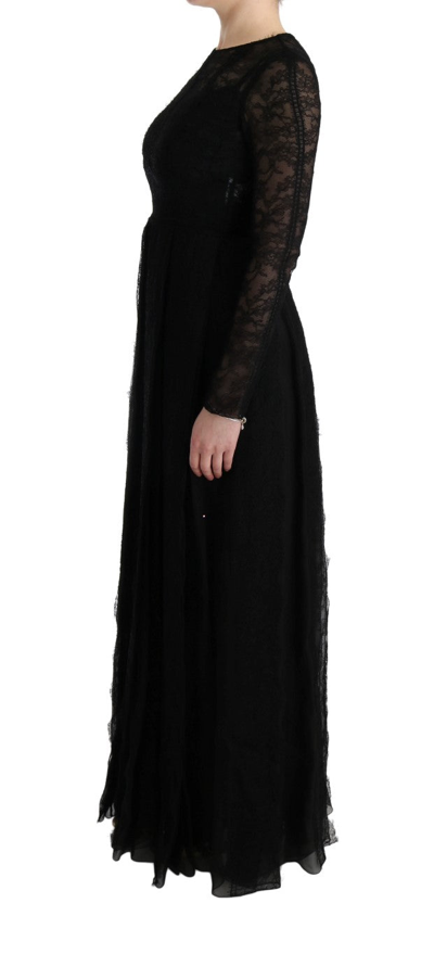 Shop Dolce & Gabbana Black Floral Lace Sheath Silk Women's Dress