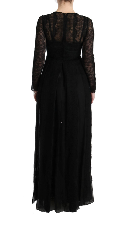 Shop Dolce & Gabbana Black Floral Lace Sheath Silk Women's Dress