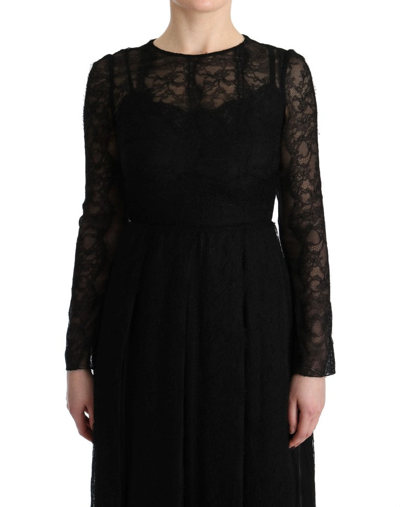 Shop Dolce & Gabbana Black Floral Lace Sheath Silk Women's Dress