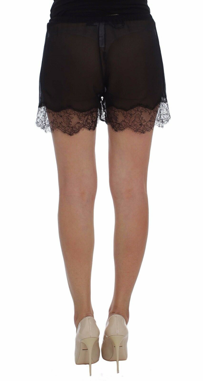 Shop Dolce & Gabbana Black Floral Lace Silk Sleepwear Women's Shorts