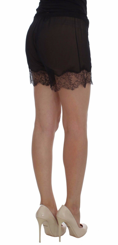 Shop Dolce & Gabbana Black Floral Lace Silk Sleepwear Women's Shorts