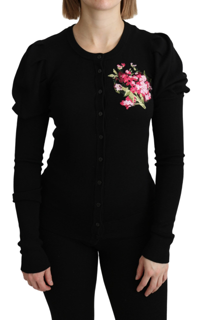 Shop Dolce & Gabbana Black Floral Long Sleeve Cardigan Women's Sweater