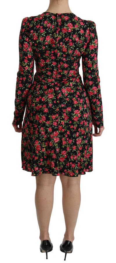 Shop Dolce & Gabbana Floral A-line Viscose Knee Length Women's Dress In Black