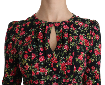 Dolce & Gabbana Black Floral Longsleeve Knee Length Dress In Black