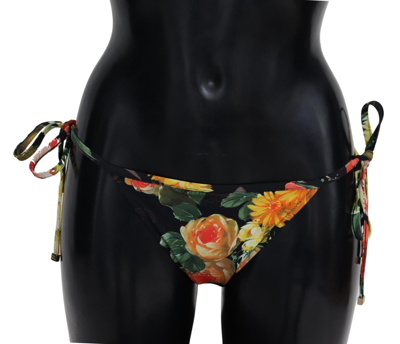 Shop Dolce & Gabbana Elegant Black Floral Bikini Women's Bottom