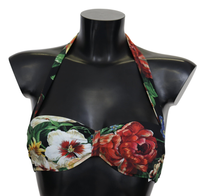 Shop Dolce & Gabbana Black Floral Print Nylon Swimwear Bikini Women's Tops