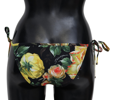 Shop Dolce & Gabbana Elegant Black Floral Bikini Women's Bottom