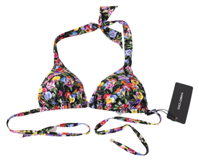 Shop Dolce & Gabbana Black Floral Print Swimsuit Beachwear Bikini Women's Tops