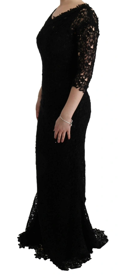 Shop Dolce & Gabbana Black Floral Ricamo Sheath Long Women's Dress