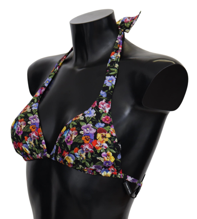 Shop Dolce & Gabbana Black Floral Print Swimsuit Beachwear Bikini Women's Tops