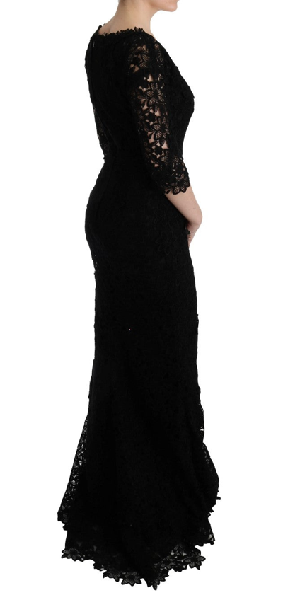 Shop Dolce & Gabbana Black Floral Ricamo Sheath Long Women's Dress