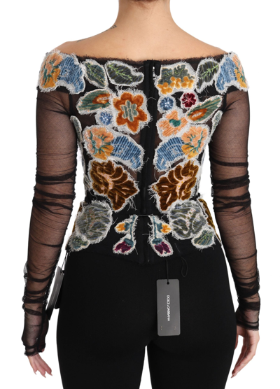 Shop Dolce & Gabbana Black Floral Ricamo Top T-shirt Women's Blouse In Multicolor