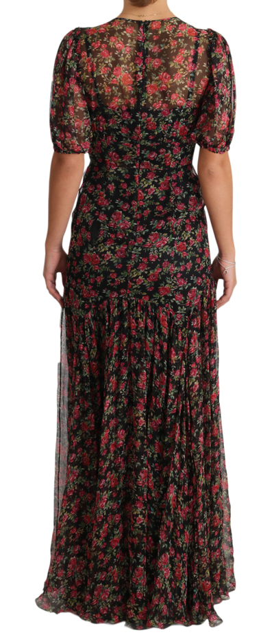 Shop Dolce & Gabbana Black Floral Roses A-line Shift Gown Women's Dress