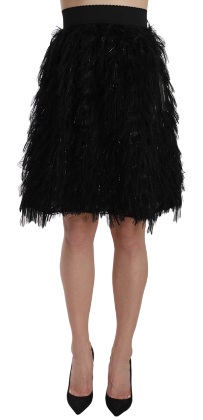 Shop Dolce & Gabbana Black Fringe Metallic Mini A-line Women's Skirt