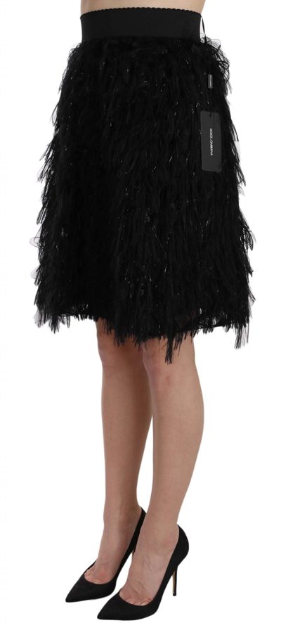 Shop Dolce & Gabbana Black Fringe Metallic Mini A-line Women's Skirt